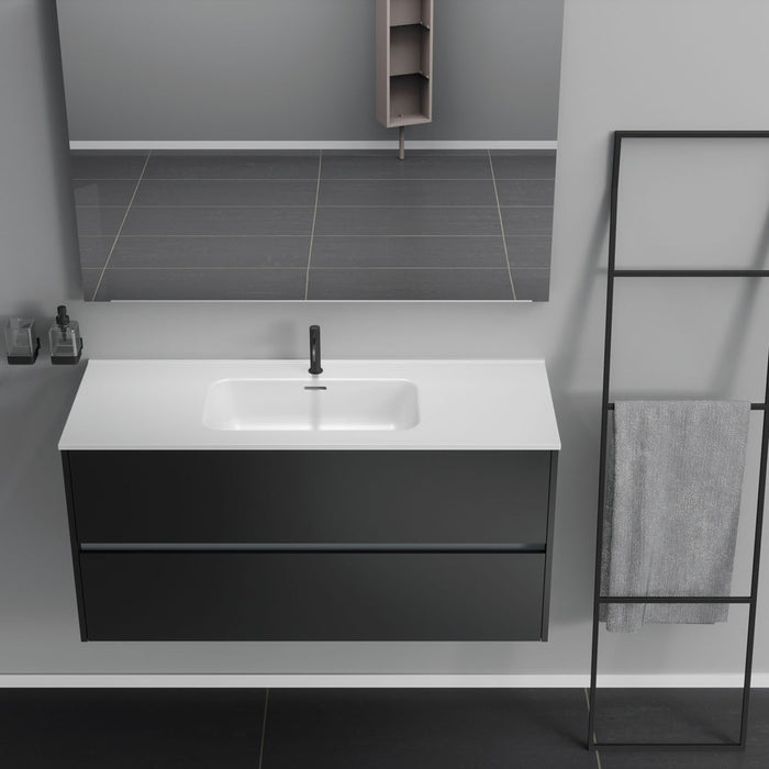 Inda - Mobile bagno 2 cassetti L.120 con lavabo specchio e lampada - Nero opaco
