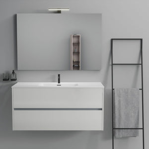 Inda - Mobile bagno 2 cassetti L.120 con lavabo specchio e lampada - Bianco lucido