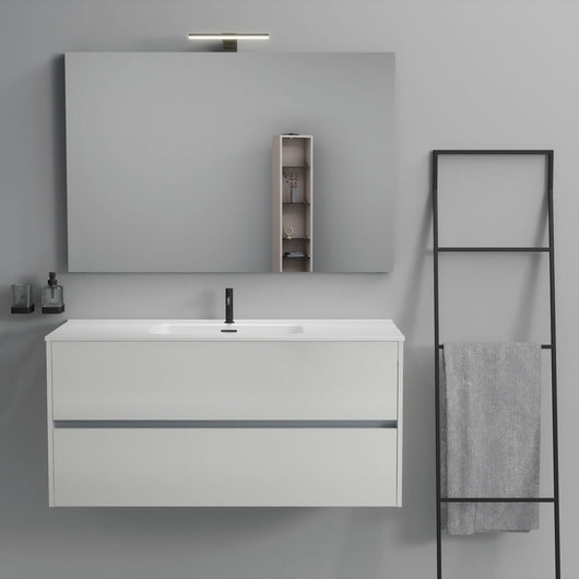 Inda - Mobile bagno 2 cassetti L.120 con lavabo specchio e lampada - Bianco lucido