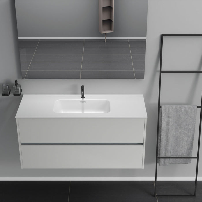 Inda - Mobile bagno 2 cassetti L.120 con lavabo specchio e lampada - Bianco lucido