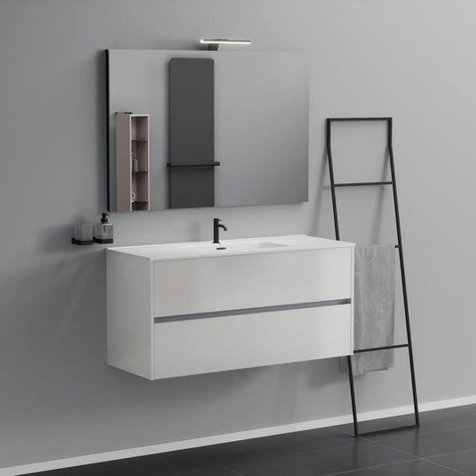 Inda - Mobile bagno 2 cassetti L.120 con lavabo specchio e lampada - Bianco lucido