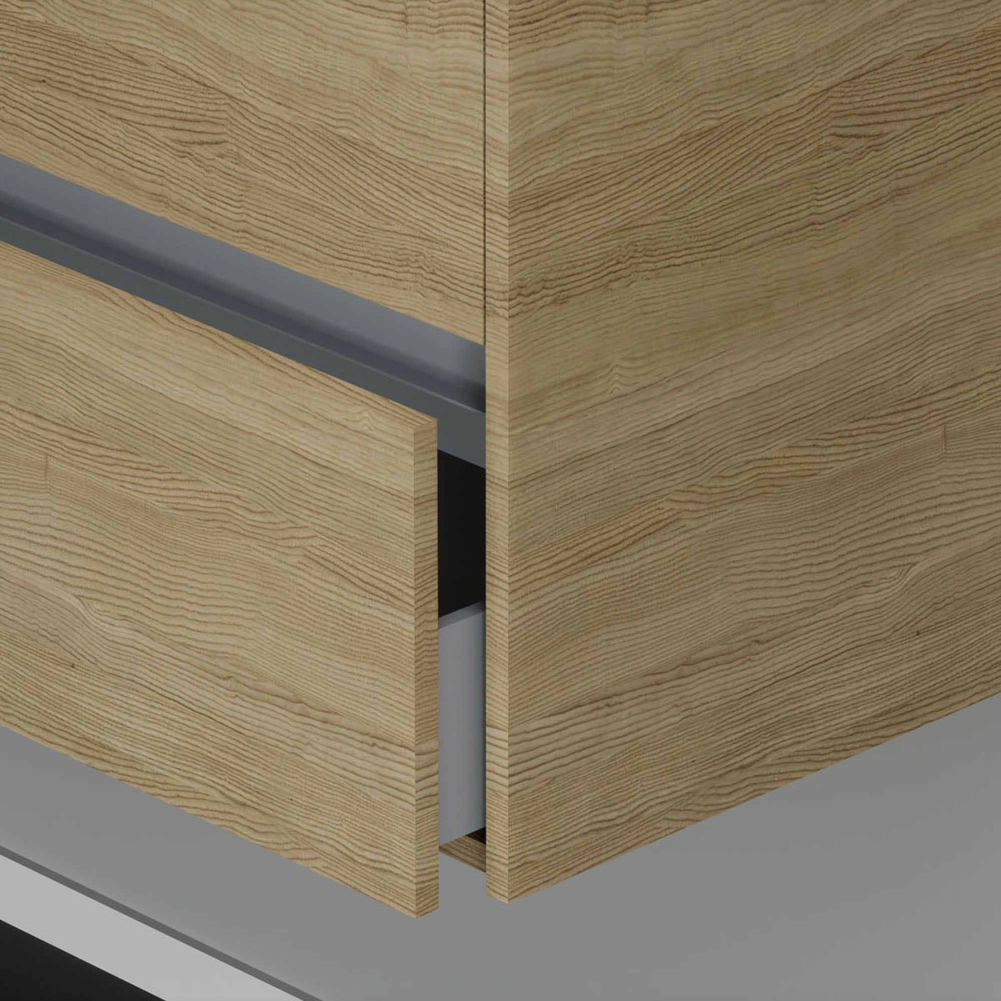 Inda - Mobile bagno 2 cassetti L.120 con lavabo specchio e lampada - Rovere naturale