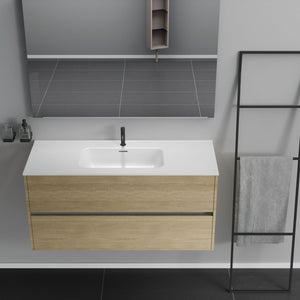 Inda - Mobile bagno 2 cassetti L.120 con lavabo specchio e lampada - Rovere naturale