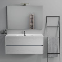 Inda - Mobile bagno 2 cassetti L.120 con lavabo specchio e lampada - Olmo fumè