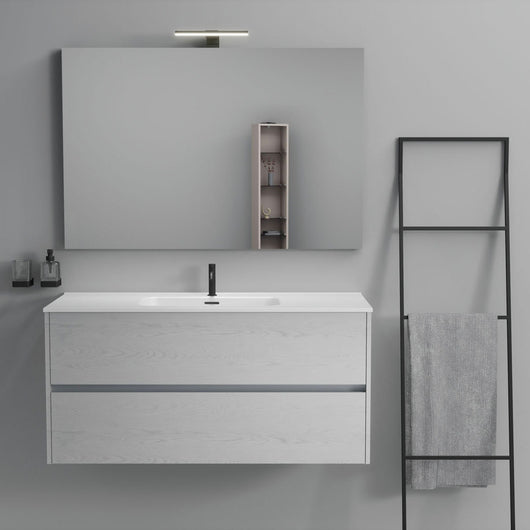 Inda - Mobile bagno 2 cassetti L.120 con lavabo specchio e lampada - Olmo fumè