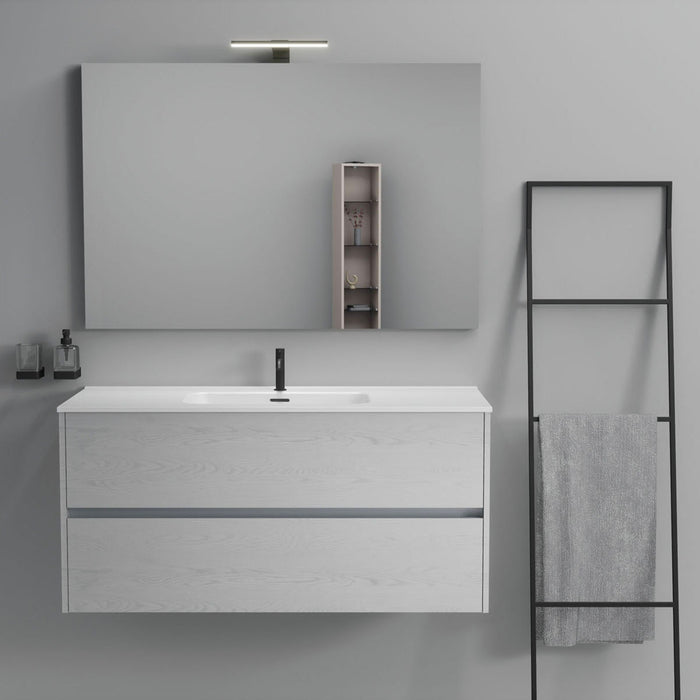 Inda - Mobile bagno 2 cassetti L.120 con lavabo specchio e lampada - Olmo fumè