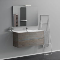 Inda - Mobile bagno 2 cassetti L.120 con lavabo specchio e lampada - Olmo fumè