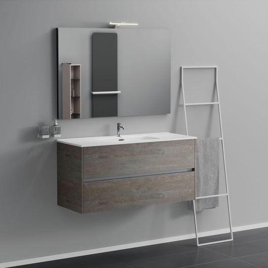 Inda - Mobile bagno 2 cassetti L.120 con lavabo specchio e lampada - Olmo fumè