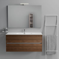 Inda - Mobile bagno 2 cassetti L.120 con lavabo specchio e lampada - Rovere castano
