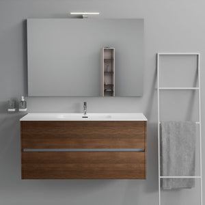 Inda - Mobile bagno 2 cassetti L.120 con lavabo specchio e lampada - Rovere castano