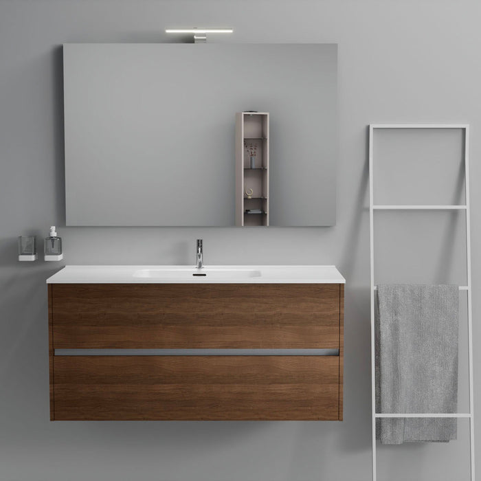 Inda - Mobile bagno 2 cassetti L.120 con lavabo specchio e lampada - Rovere castano