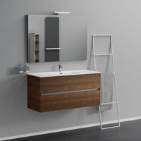 Inda - Mobile bagno 2 cassetti L.120 con lavabo specchio e lampada - Rovere castano