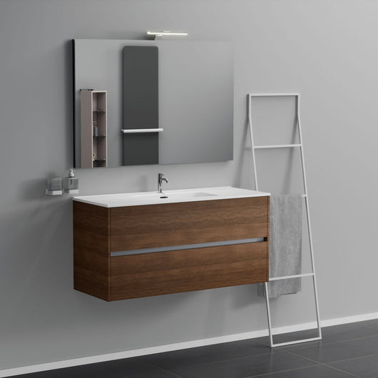 Inda - Mobile bagno 2 cassetti L.120 con lavabo specchio e lampada - Rovere castano