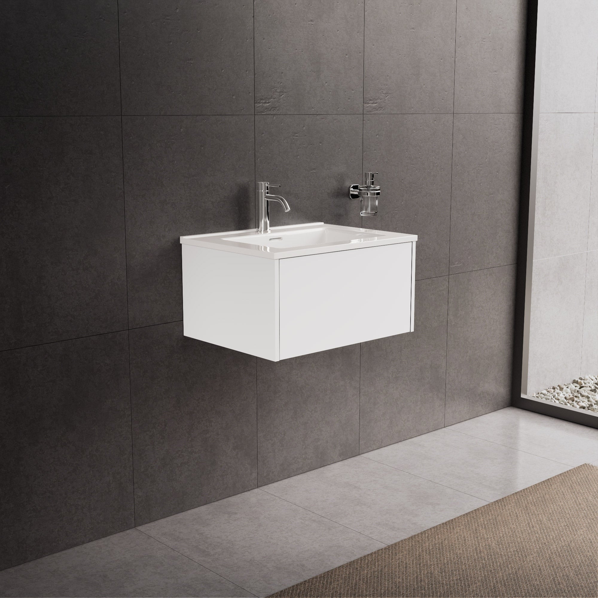 Inda - Mobile bagno L.60 con lavabo lucido / Bianco opaco 1 cassetto - Diamante