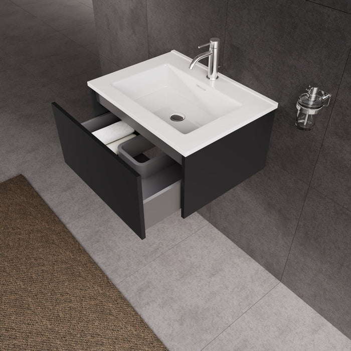 Inda - Mobile bagno L.60 con lavabo lucido / Nero opaco 1 cassetto - Diamante