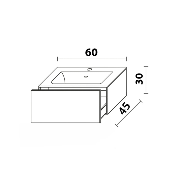 Inda - Mobile bagno L.60 con lavabo lucido / Bianco lucido 1 cassetto - Diamante