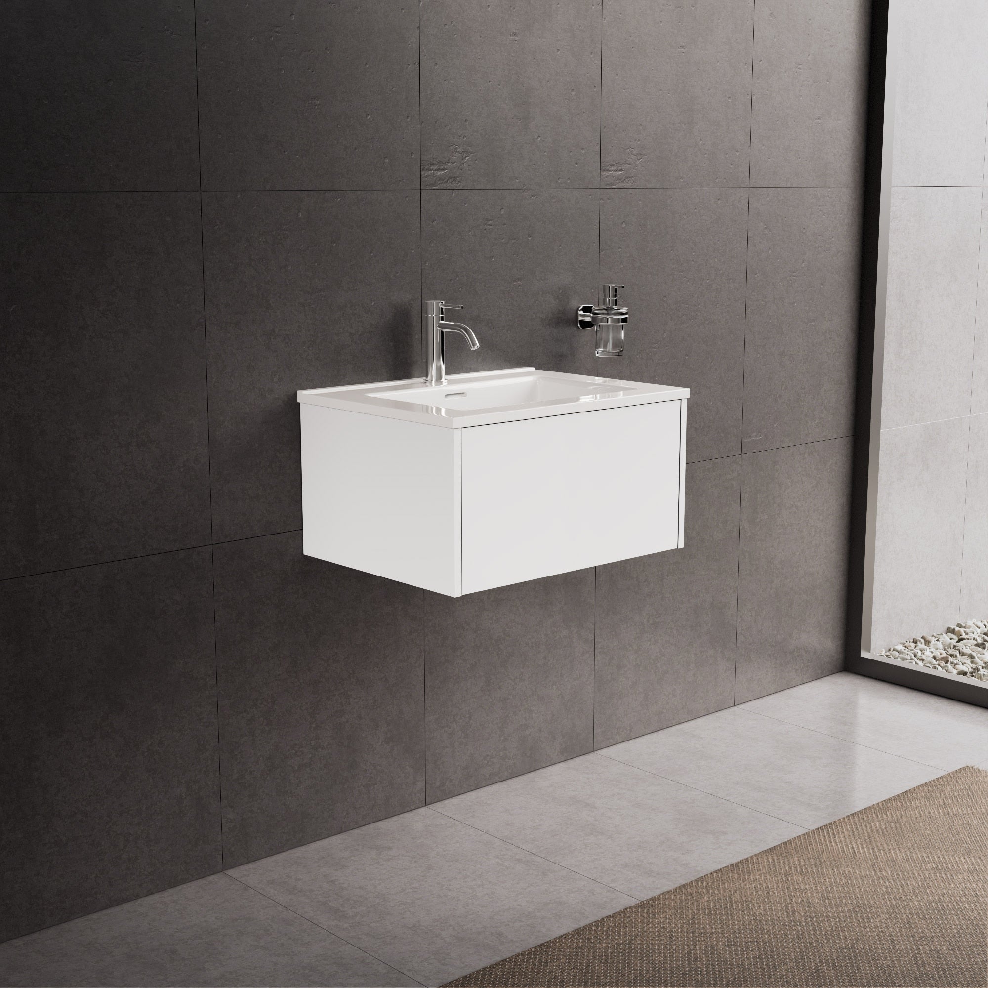 Inda - Mobile bagno L.60 con lavabo lucido / Bianco lucido 1 cassetto - Diamante