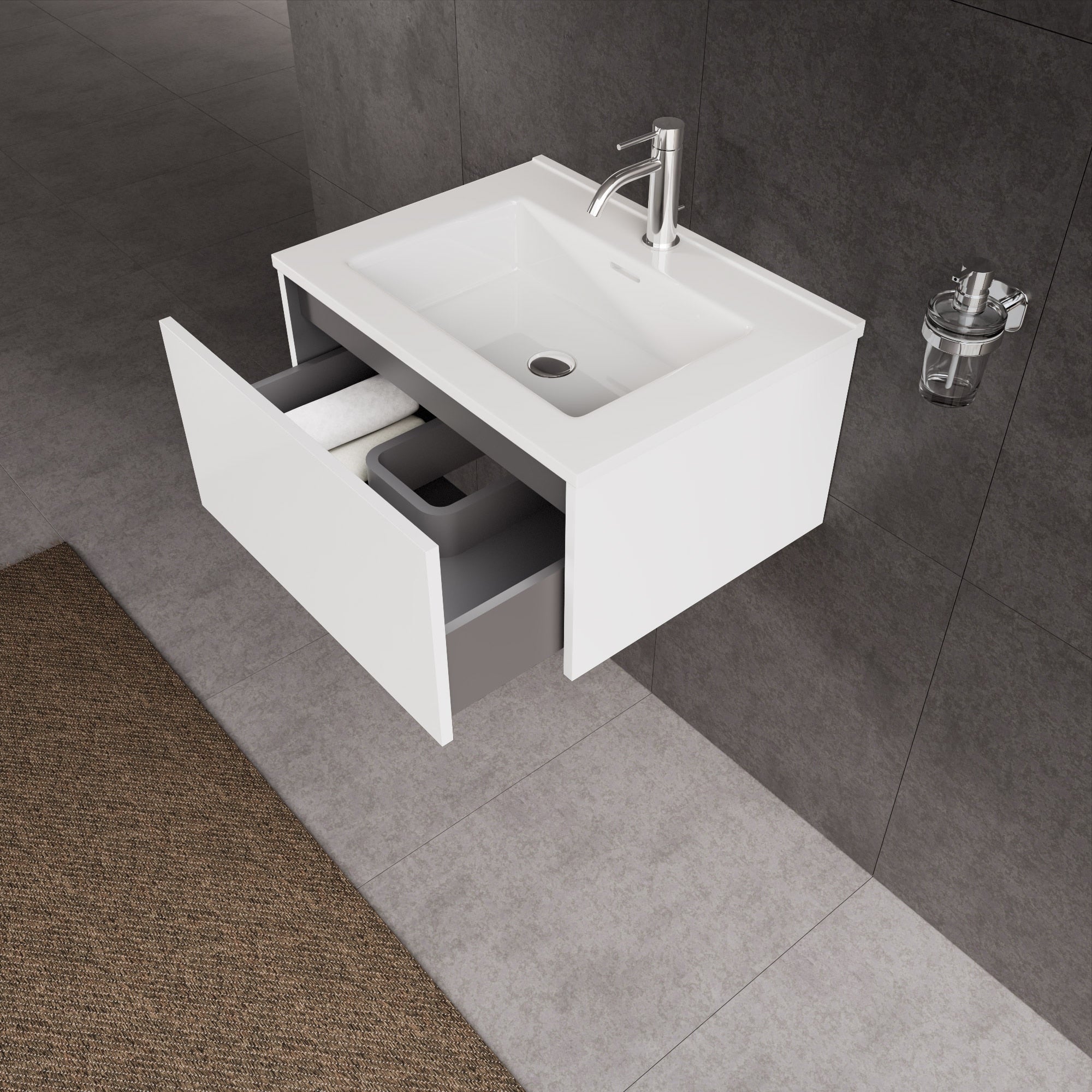Inda - Mobile bagno L.60 con lavabo lucido / Bianco lucido 1 cassetto - Diamante
