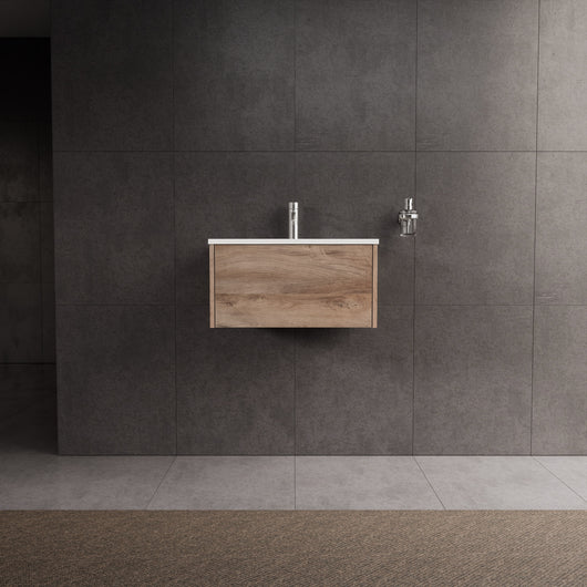 Inda - Mobile bagno L.60 con lavabo lucido / Rovere naturale 1 cassetto - Diamante