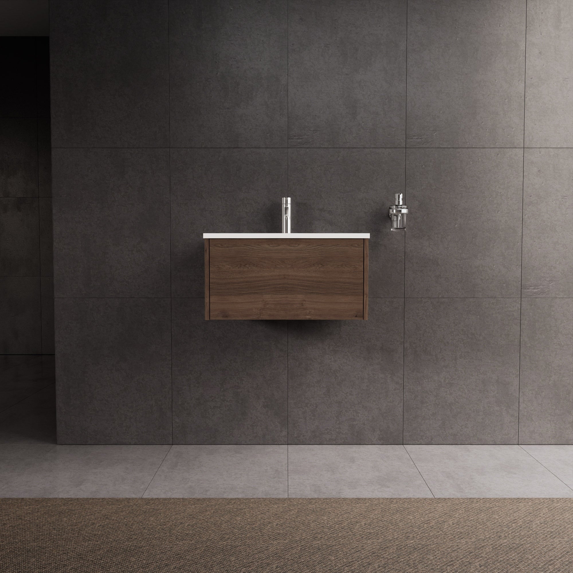 Inda - Mobile bagno L.60 con lavabo lucido / Rovere castano 1 cassetto - Diamante