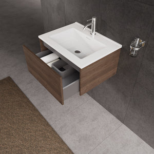 Inda - Mobile bagno L.60 con lavabo lucido / Rovere castano 1 cassetto - Diamante