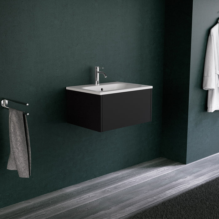 Inda - Mobile bagno L.60 con lavabo opaco / Nero opaco 1 cassetto - Diamante