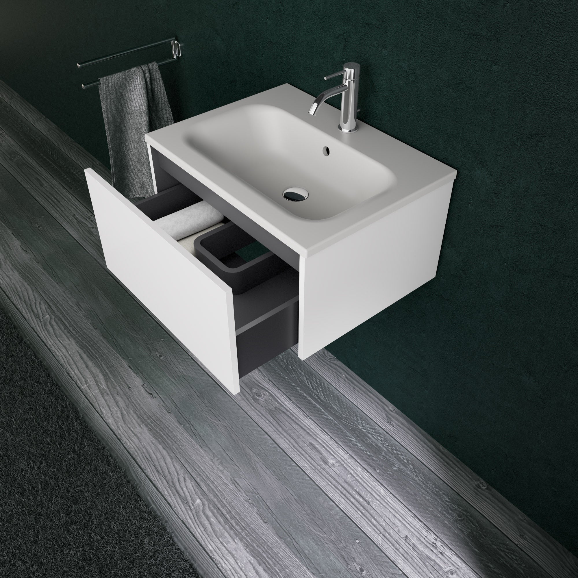 Inda - Mobile bagno L.60 con lavabo opaco / Bianco lucido 1 cassetto - Diamante