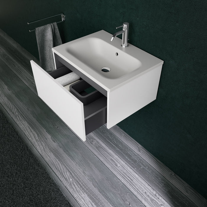 Inda - Mobile bagno L.60 con lavabo opaco / Bianco lucido 1 cassetto - Diamante