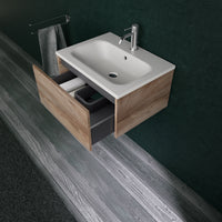 Inda - Mobile bagno L.60 con lavabo opaco / Rovere naturale 1 cassetto - Diamante