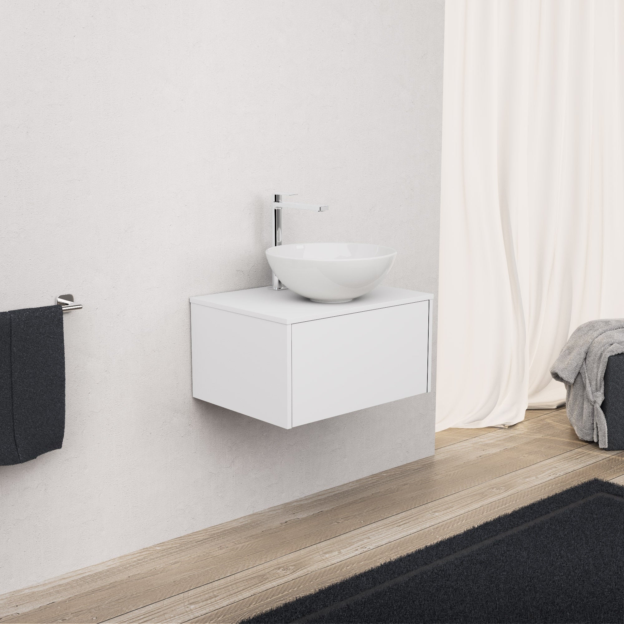 Inda - Mobile bagno L.60 con lavabo in appoggio / Bianco opaco 1 cassetto - Diamante