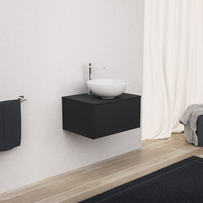 Inda - Mobile bagno L.60 con lavabo in appoggio / Nero opaco 1 cassetto - Diamante