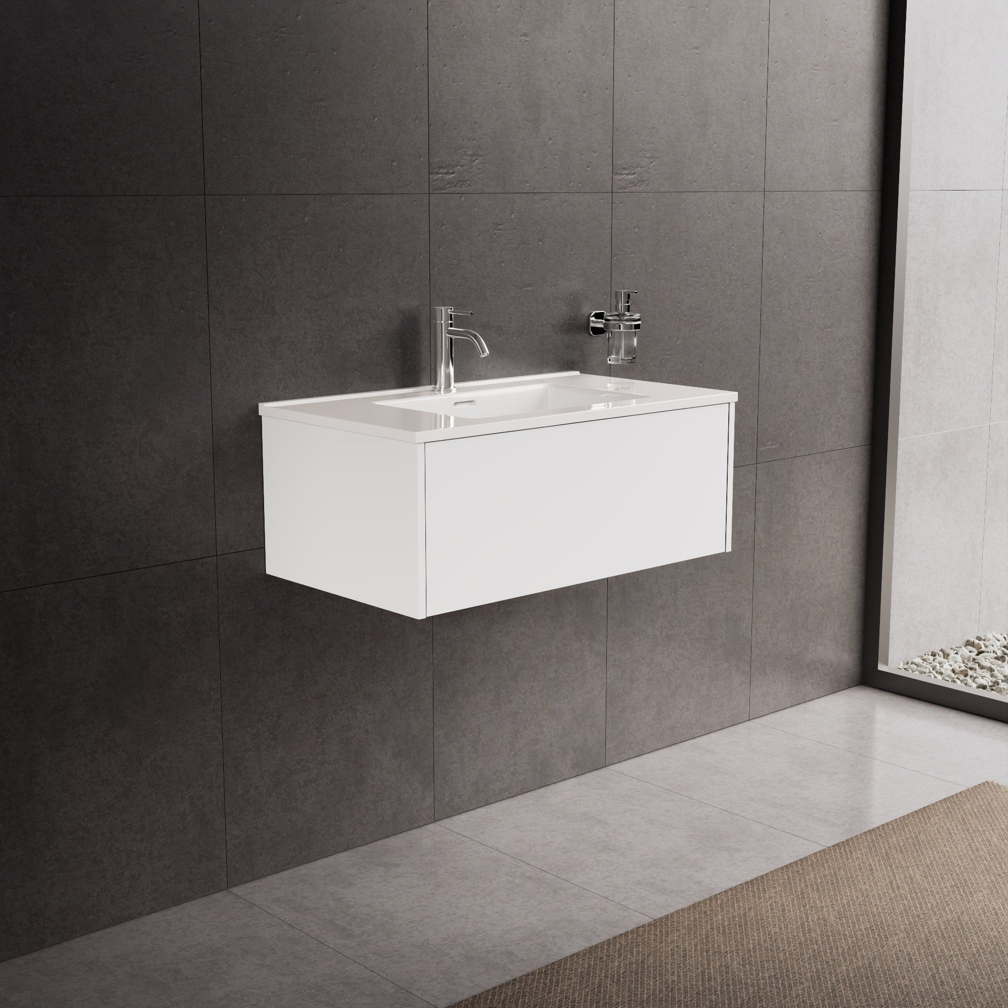 Inda - Mobile bagno L.80 con lavabo lucido / Bianco opaco 1 cassetto - Diamante