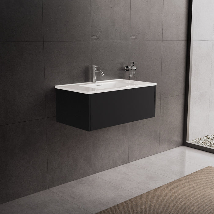 Inda - Mobile bagno L.80 con lavabo lucido / Nero opaco 1 cassetto - Diamante