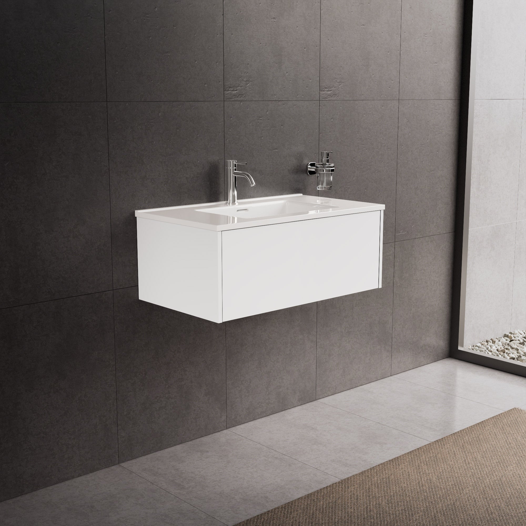Inda - Mobile bagno L.80 con lavabo lucido / Bianco lucido 1 cassetto - Diamante