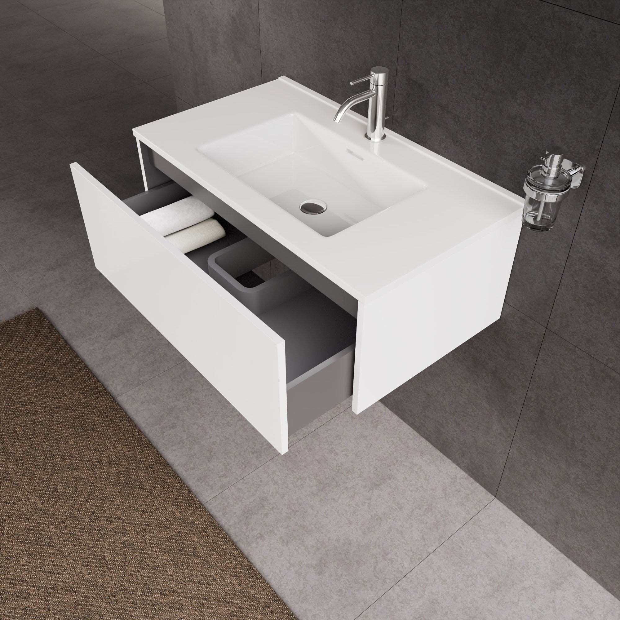 Inda - Mobile bagno L.80 con lavabo lucido / Bianco lucido 1 cassetto - Diamante