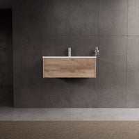 Inda - Mobile bagno L.80 con lavabo lucido / Rovere naturale 1 cassetto - Diamante