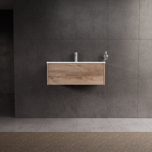 Inda - Mobile bagno L.80 con lavabo lucido / Rovere naturale 1 cassetto - Diamante