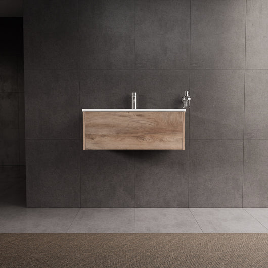 Inda - Mobile bagno L.80 con lavabo lucido / Rovere naturale 1 cassetto - Diamante