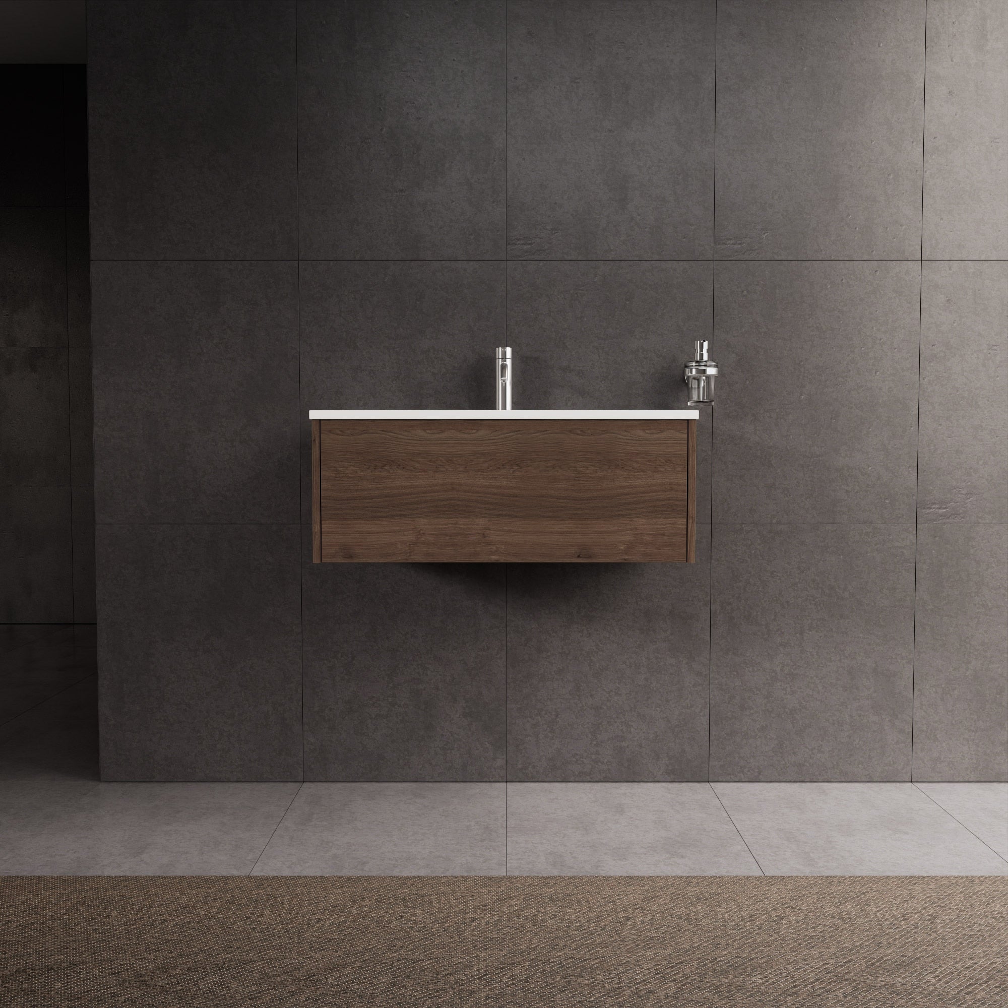 Inda - Mobile bagno L.80 con lavabo lucido / Rovere castano 1 cassetto - Diamante