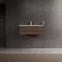 Inda - Mobile bagno L.80 con lavabo lucido / Rovere castano 1 cassetto - Diamante