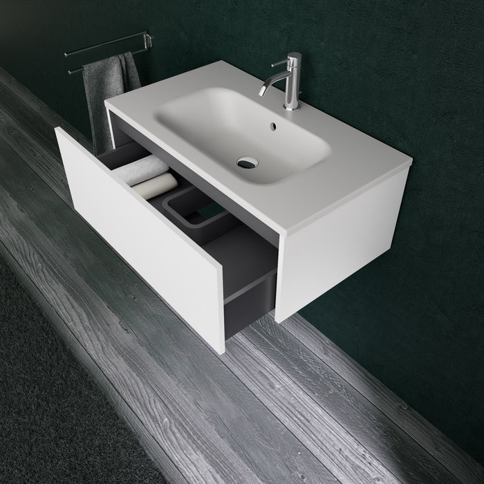 Inda - Mobile bagno L.80 con lavabo opaco / Bianco opaco 1 cassetto - Diamante