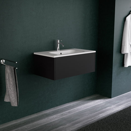 Inda - Mobile bagno L.80 con lavabo opaco / Nero opaco 1 cassetto - Diamante