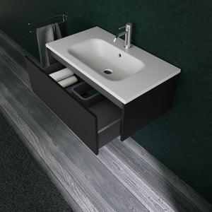 Inda - Mobile bagno L.80 con lavabo opaco / Nero opaco 1 cassetto - Diamante
