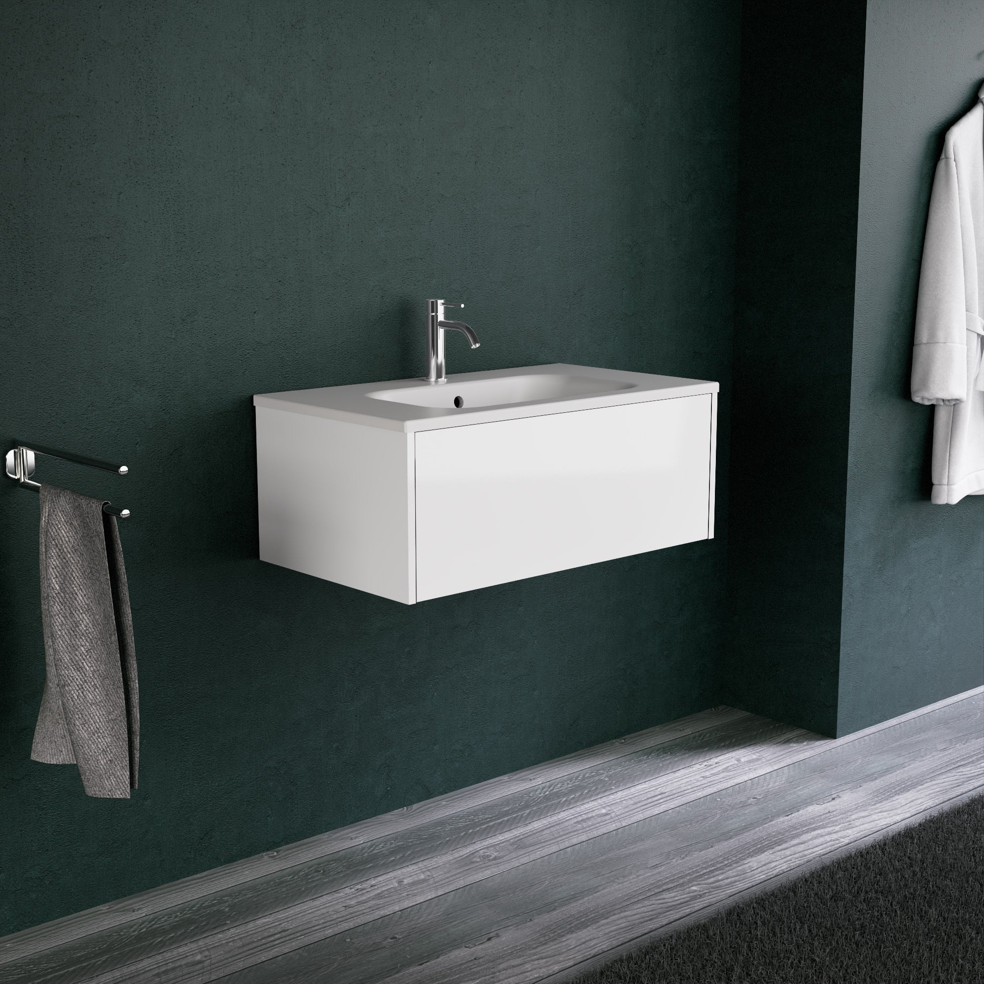 Inda - Mobile bagno L.80 con lavabo opaco / Bianco lucido 1 cassetto - Diamante