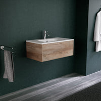 Inda - Mobile bagno L.80 con lavabo opaco / Rovere naturale 1 cassetto - Diamante