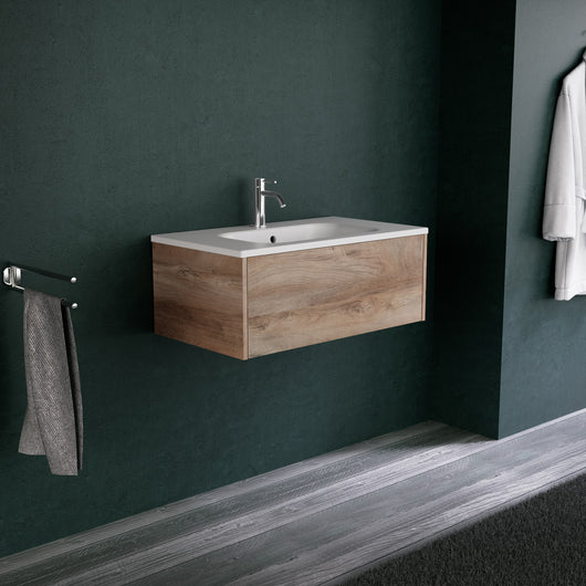 Inda - Mobile bagno L.80 con lavabo opaco / Rovere naturale 1 cassetto - Diamante