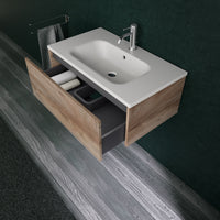 Inda - Mobile bagno L.80 con lavabo opaco / Rovere naturale 1 cassetto - Diamante