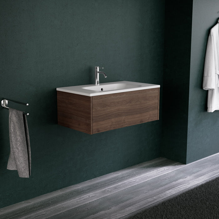 Inda - Mobile bagno L.80 con lavabo opaco / Rovere castano 1 cassetto - Diamante