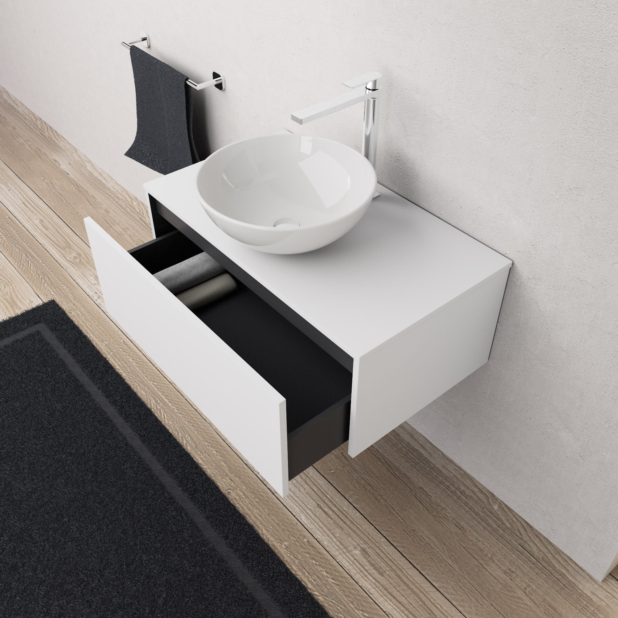 Inda - Mobile bagno L.80 con lavabo in appoggio / Bianco opaco 1 cassetto - Diamante