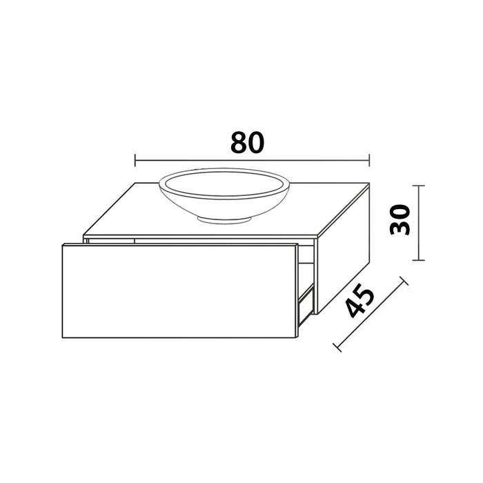 Inda - Mobile bagno L.80 con lavabo in appoggio / Nero opaco 1 cassetto - Diamante